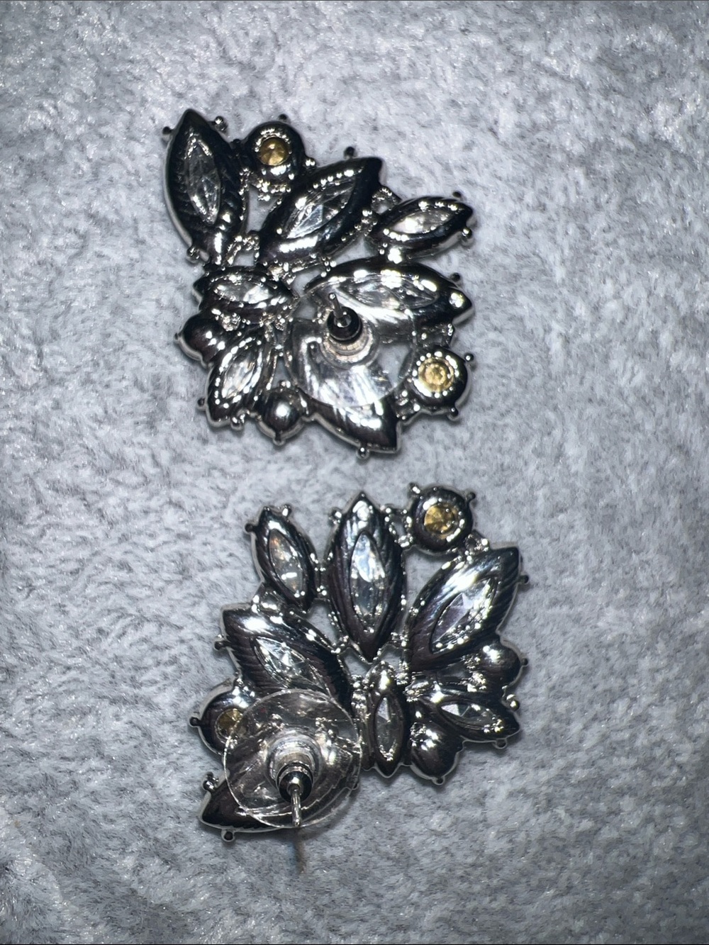Teal and Navy Crystal Cluster Pierced Earrings - Picture 3 of 4